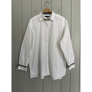Women's Lafayette 148 White Button Up Blouse L Large Oversized Long Sleeves